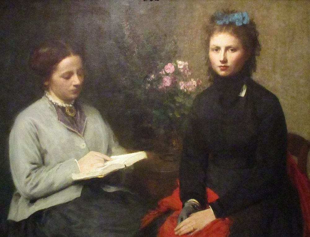 Pintura de Fantin-Latour: una mujer lee en voz alta a otra que la escucha